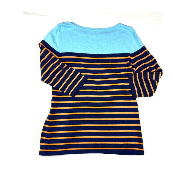 J. McLaughlin Sweater Womens Large Blue Orange Striped Pullover Lightweight Work - Picture 1 of 9